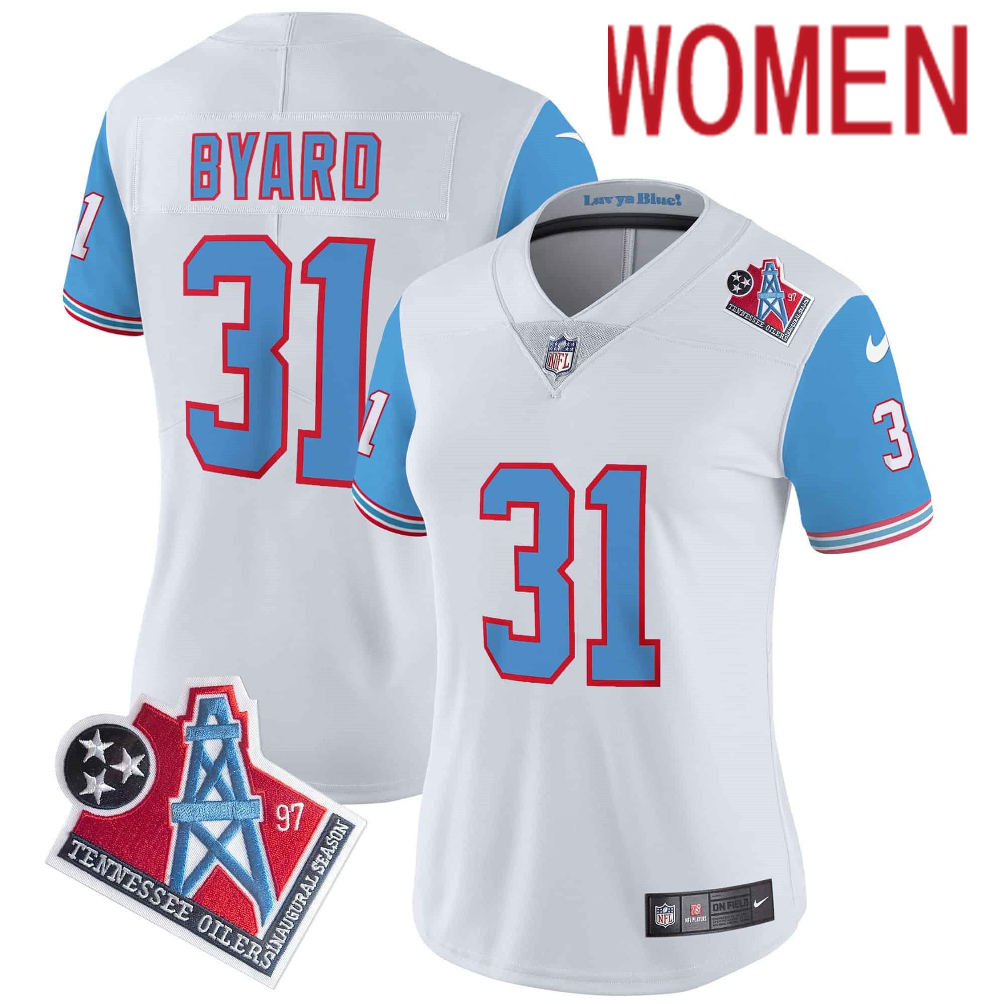 Women Tennessee Titans #31 Byard White 1997 Throwback 2024 Nike Limited Vapor NFL Jersey style 1->women nfl jersey->Women Jersey